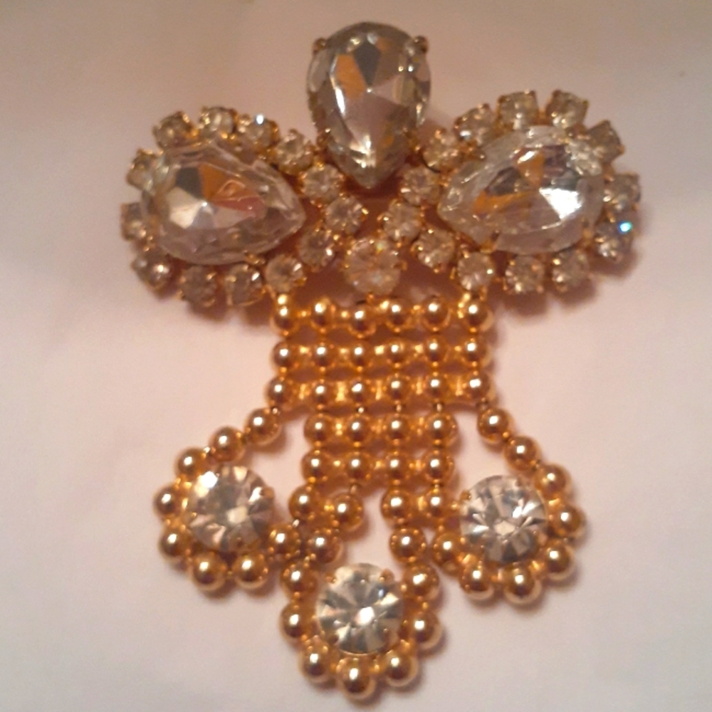 Gorgeous Plated Clear Statement Rhinestone Pin Br… - image 2